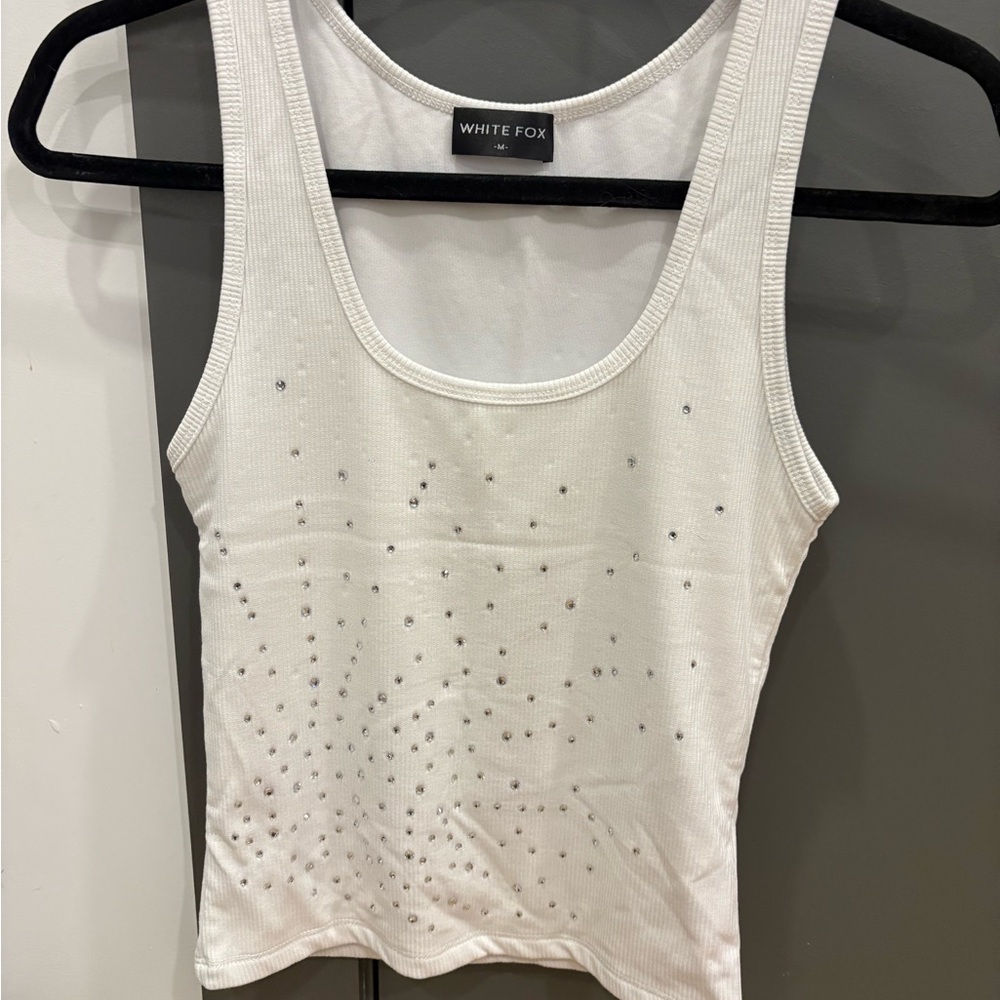 White Fox Boutique White Tank Top with Silver Details